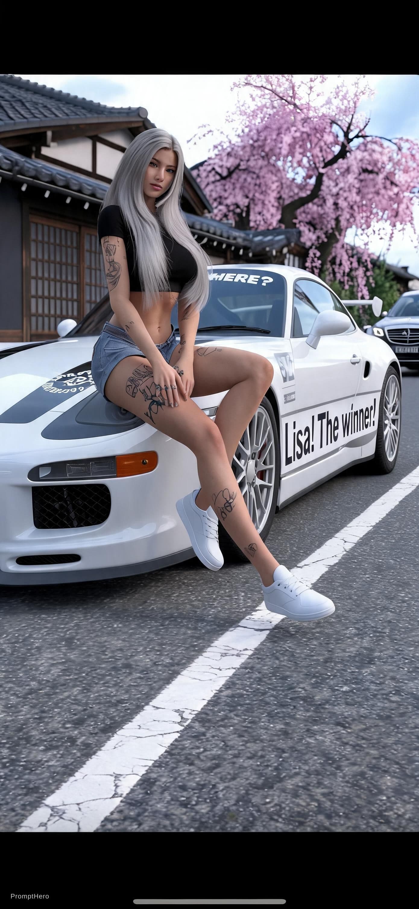 AI generated: A digitally rendered realistic photo of a stunning and gorgeous girl character with long silver hair...