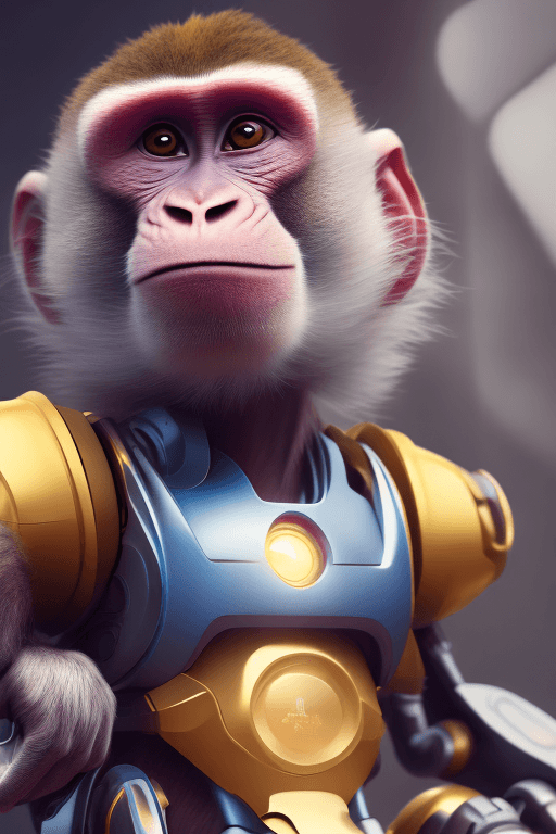 AI generated: (monkey wearing a future mech,:1.2) pixar, pastel color, natural and realistic lighting and shading,...
