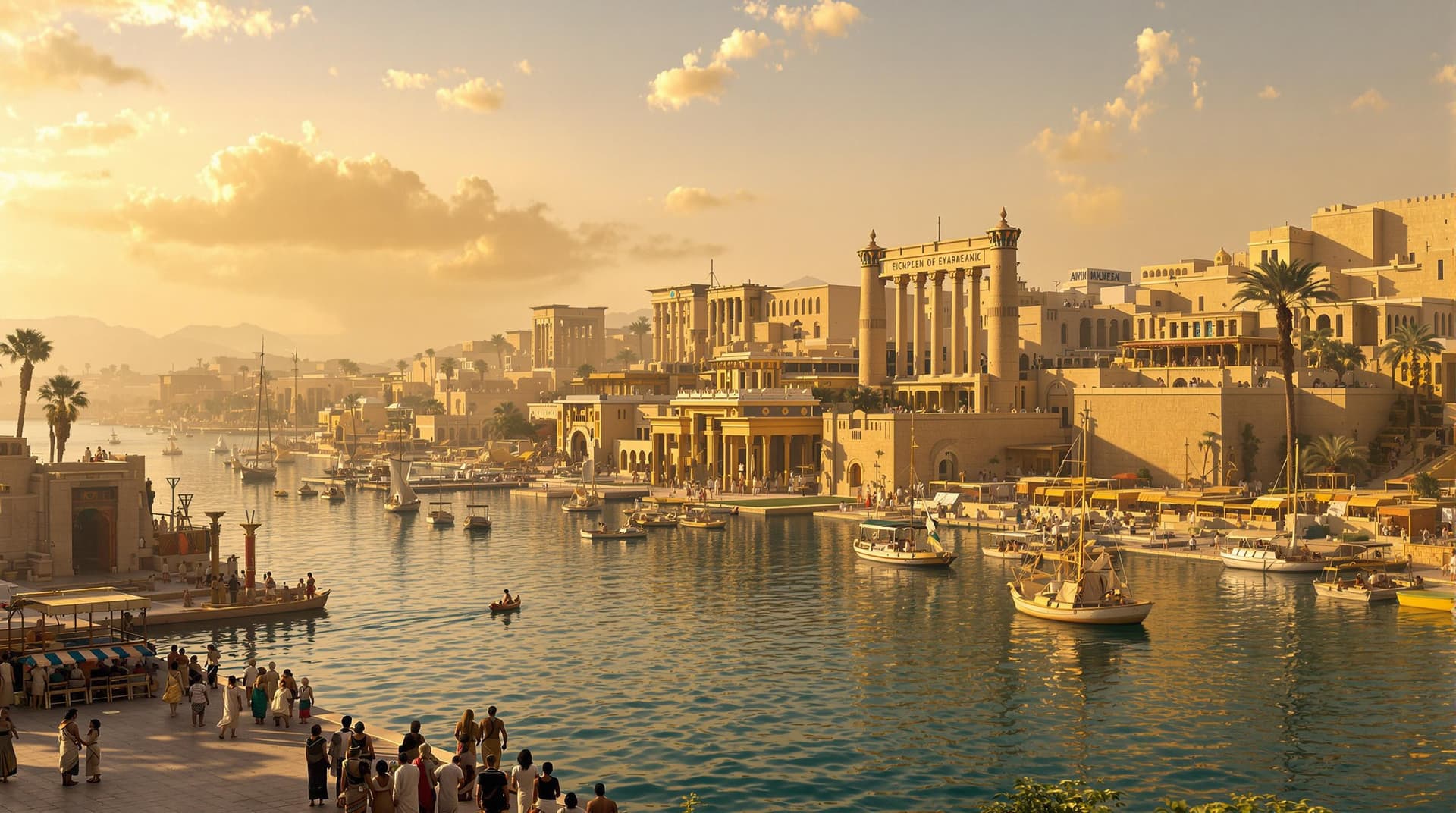 AI generated: The year is 300 BC (all people with ancient egyptian etire)
- The Great Palace complex with limeston...