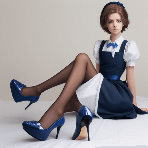 AI generated: femboy, boy that looks like a girl, brown hair, blue eyes, high heels, maid