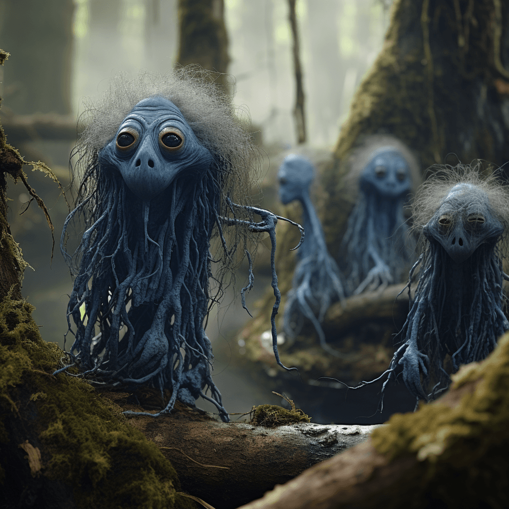 AI generated: blue moss in the forest, in the style of matthias grünewald, organic form, kazimierz dąbrowski, sver...