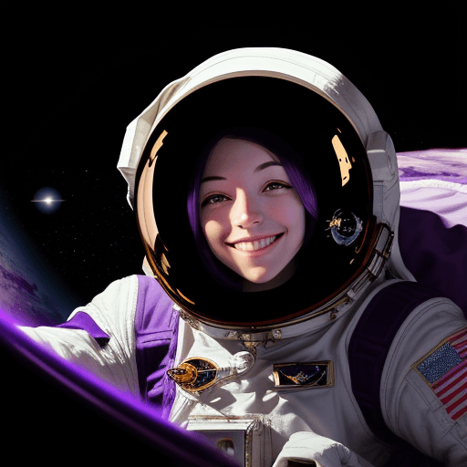 AI generated: an astronaut smiling.
 beside the black hole, purple, black, space, amazing, deep, spaceship 