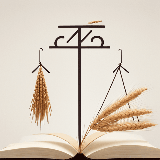 AI generated: Craft a logo that seamlessly integrates a balanced scale, a bundle of wheat, a cotton flower, and an...