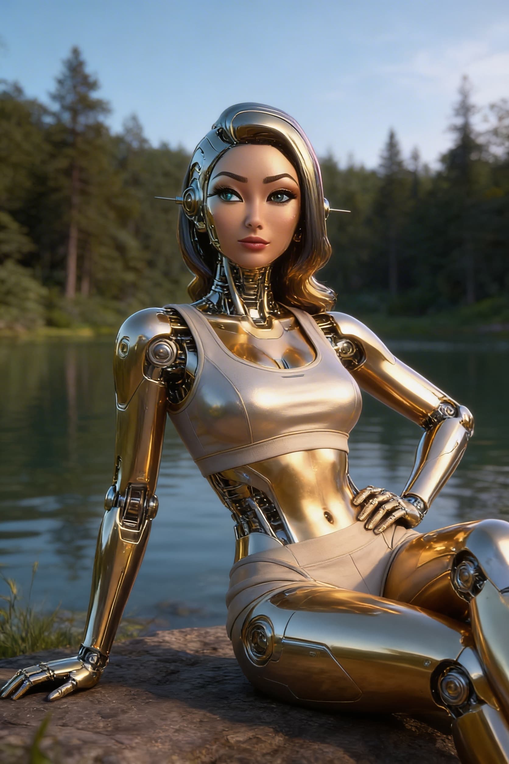 AI generated: Be inspired and create from reference. a golden-silver being, powerful, loving. From flesh to sleek ...