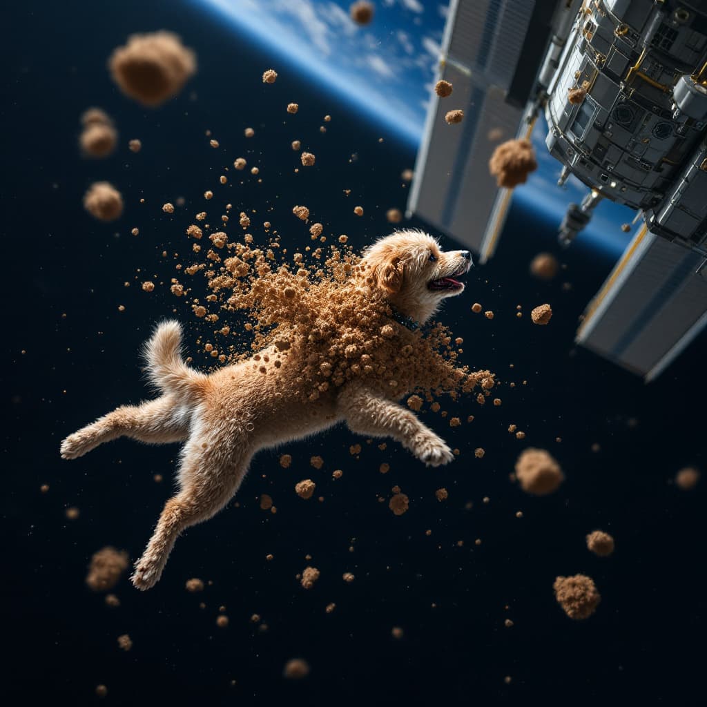AI generated: Dog poo floating in the ISS space station.