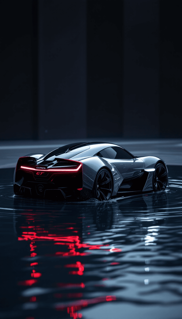 AI generated: HONDA CONCEPT GT car whose reflex has fallen into the water and the camera has taken a picture of it...