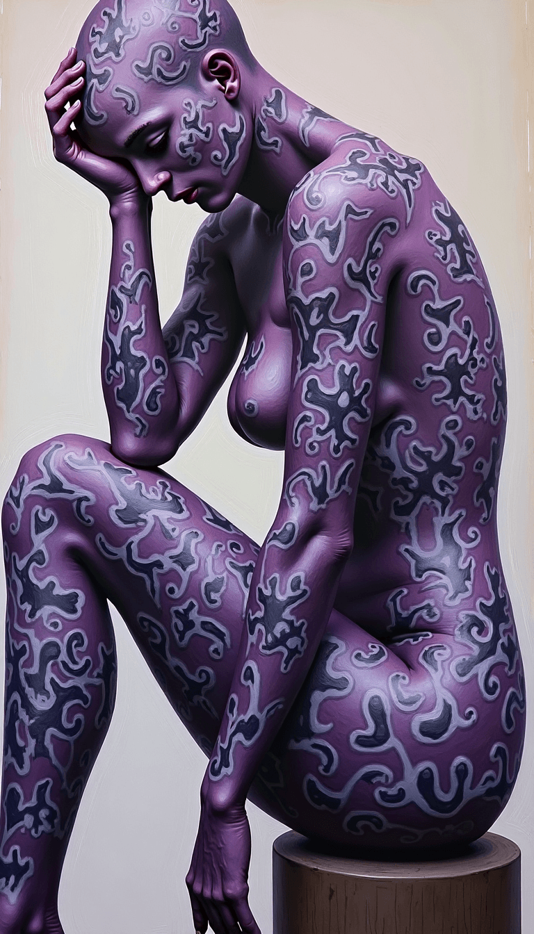 AI generated: The painting depicts a figure in a state of contemplation or introspection. The figure is seated wit...