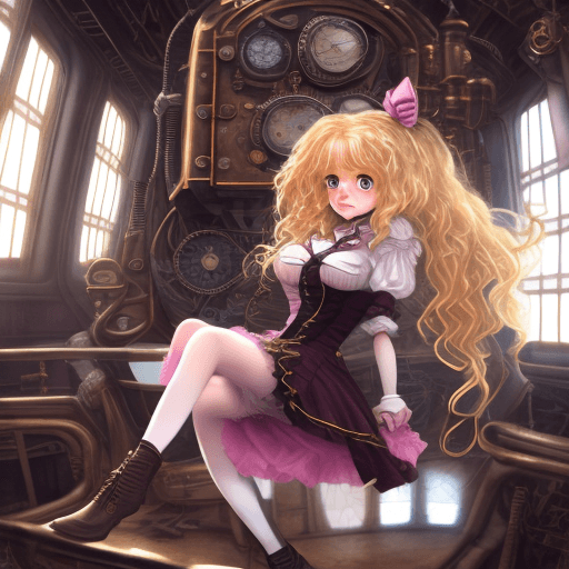 AI generated: Looks like Hermione Granger, open navel, big breasts,1girl, hyperdetailed steampunk spaceship interi...