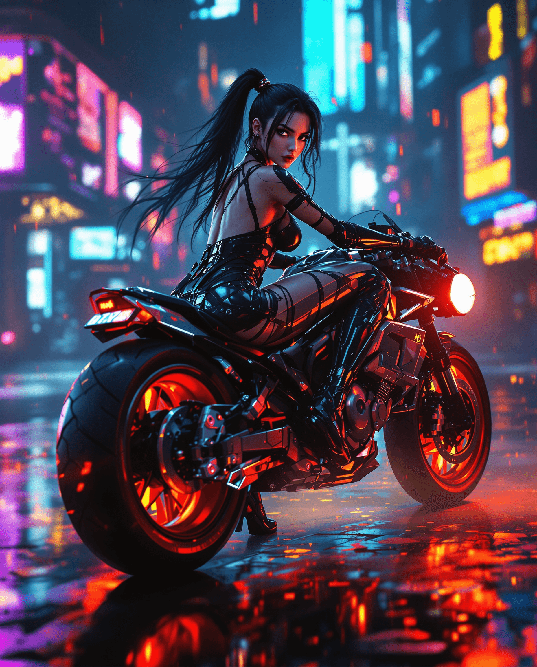 AI generated: Pin up girl of the future,cyberpunk,ling erie,dynamic lights,very high detailed background,8k movies...