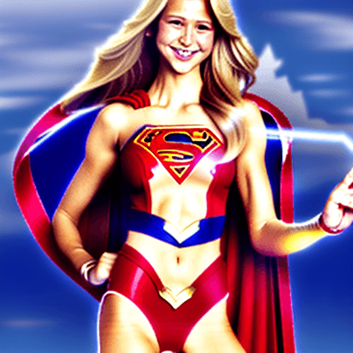 AI generated: Supergirl, whose golden blond angelic look and  long, sleek, straight, rim-lit hairstyle evoking a 1...