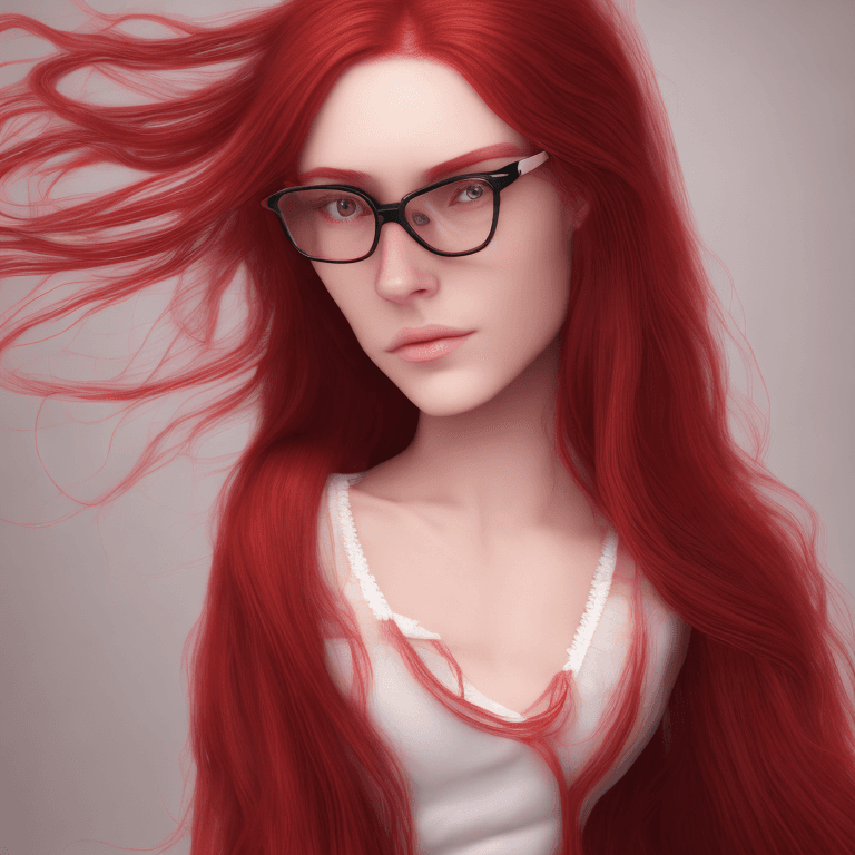 AI generated: Beautiful girl, red long hair, with glasses, ultra realistic, 8k
