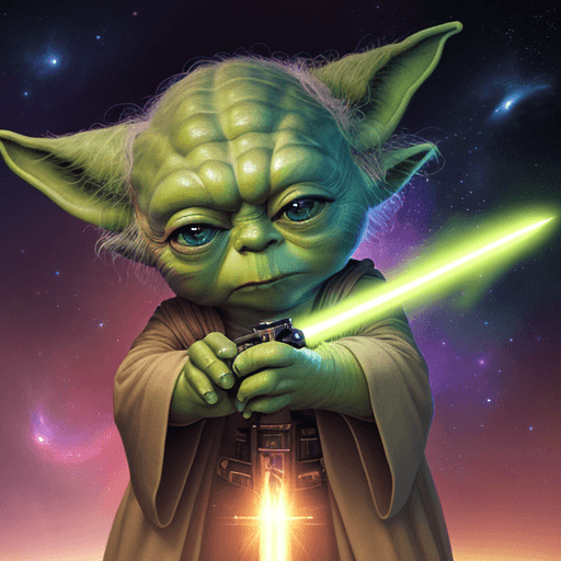 AI generated: Galaxy war, YODA in cosmos, 4k, light sword, background 