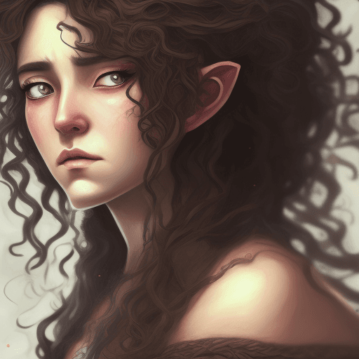 AI generated: A fantasy Anime style full body painting of female hobbit art character with curly brown messy hair,...