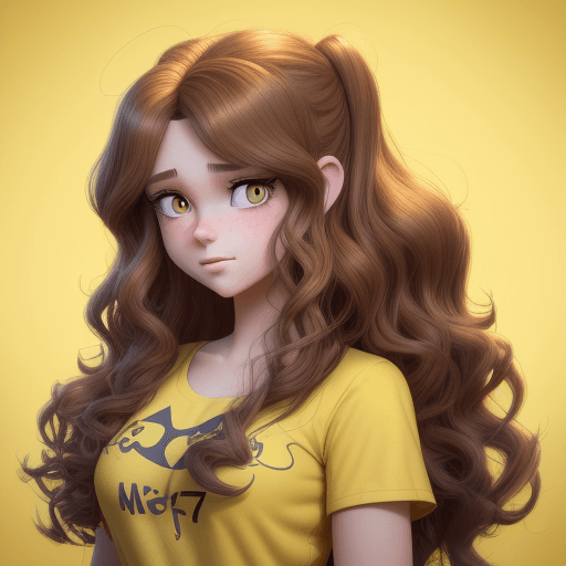 AI generated: a girl with curly and long hair and yellow shirt, in the style of rendered in cinema4d, charming cha...