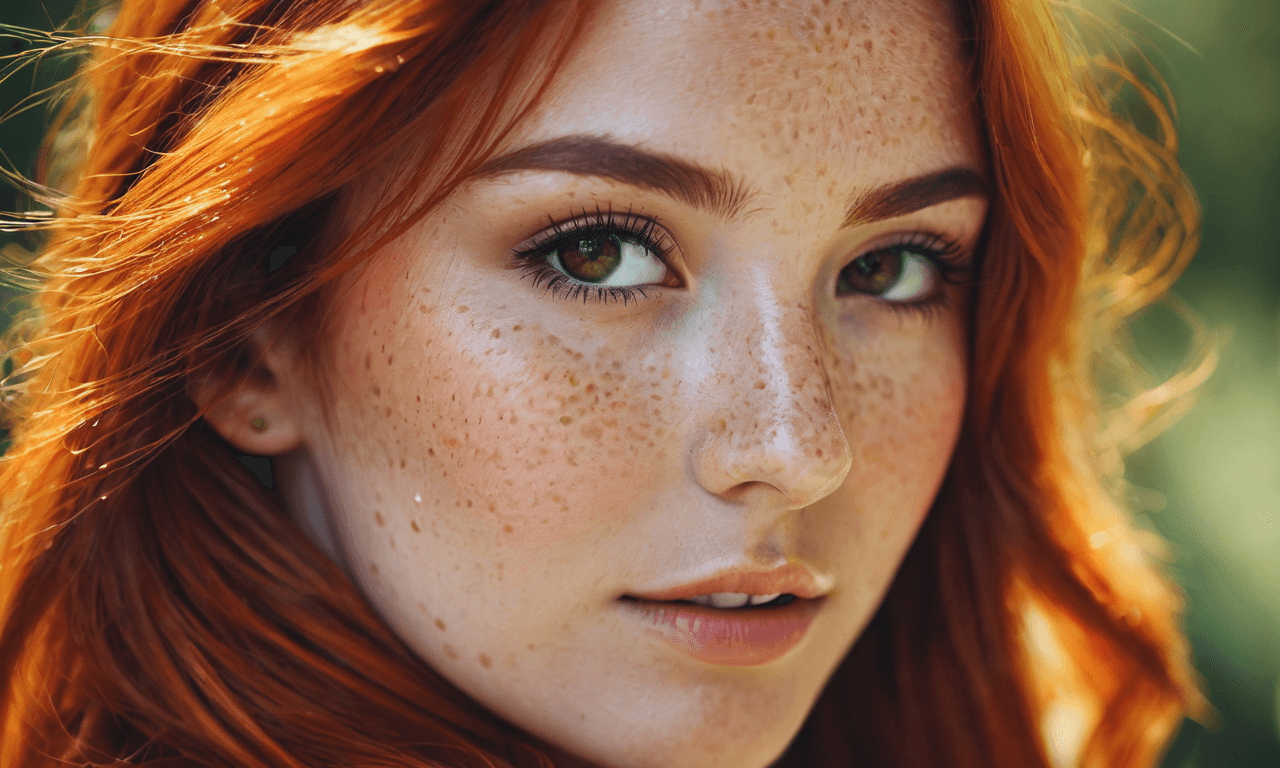 AI generated: Photorealistic, lifelike portrait of a beautiful girl with freckles and vibrant orange hair, digital...