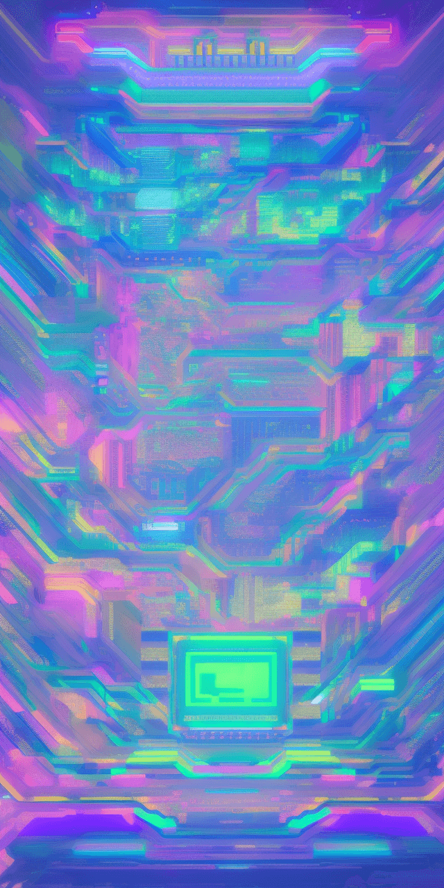 AI generated: edm concert poster made from a cpu die, high contrast, purple and green color scheme, insanely detai...