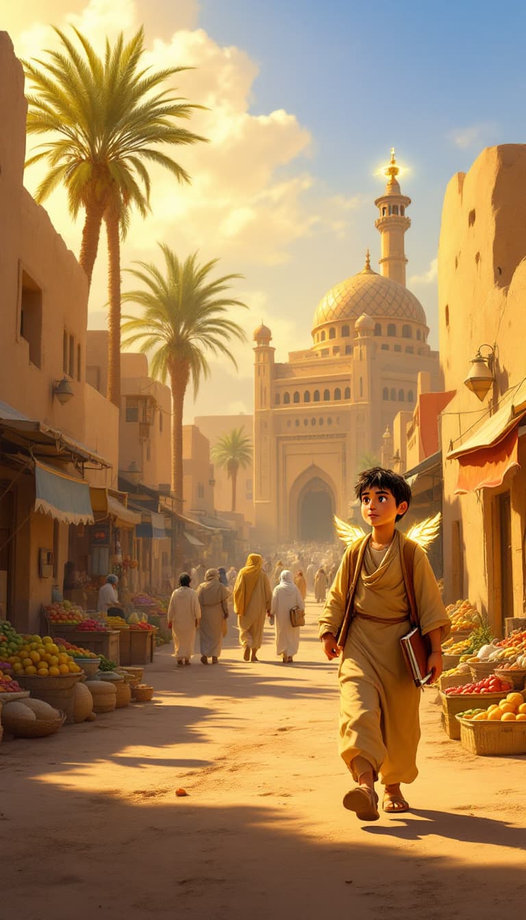 AI generated: Prompt 1: Kufa’s Bustling Market
"Create a vibrant scene of Kufa in the 7th century, a bustling mark...