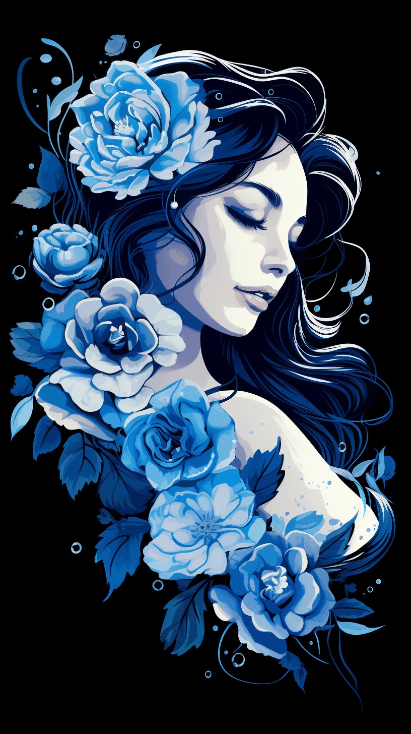 AI generated: beauty beauty model tattoo designs by karimah, hair coloring for a woman, in the style of silkscreen...