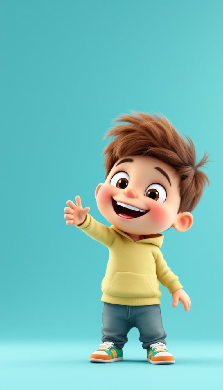 AI generated: A 3D cartoon boy, 3 years old, with a smiley face, playfully approaching the screen in a vertical or...