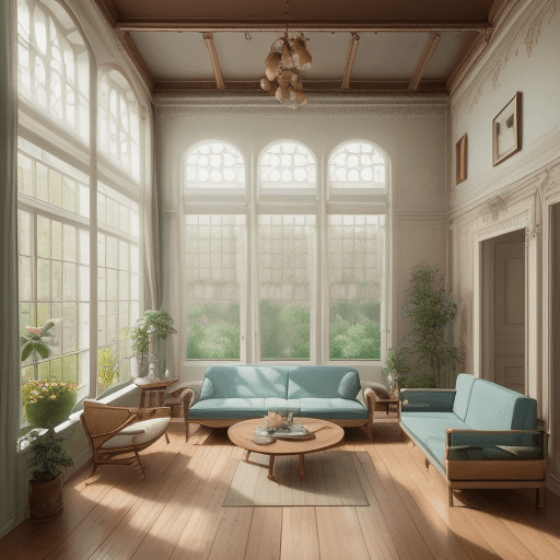 AI generated: High resolution photography interior design, dreamy sunken living room conversation pit, wooden floo...