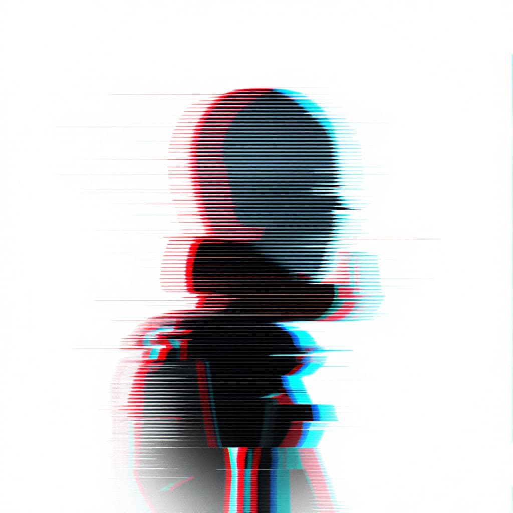 AI generated: glitch art with linear distortion, horizontal scan lines and digital interference, vertical portrait...