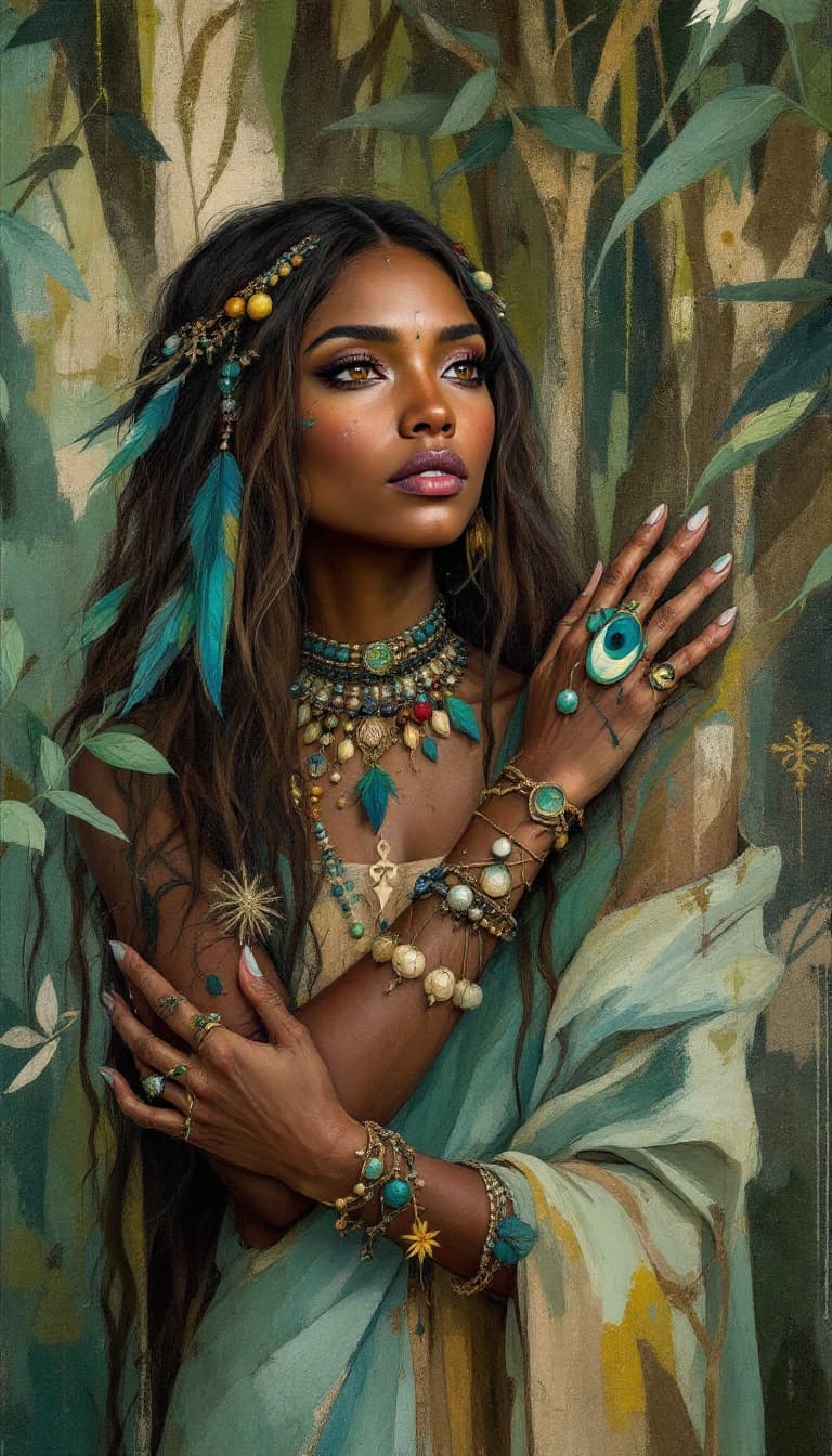 AI generated: "Terra Shaman in a Whispering Grove": A compelling abstract painting features a shaman, exhibiting b...