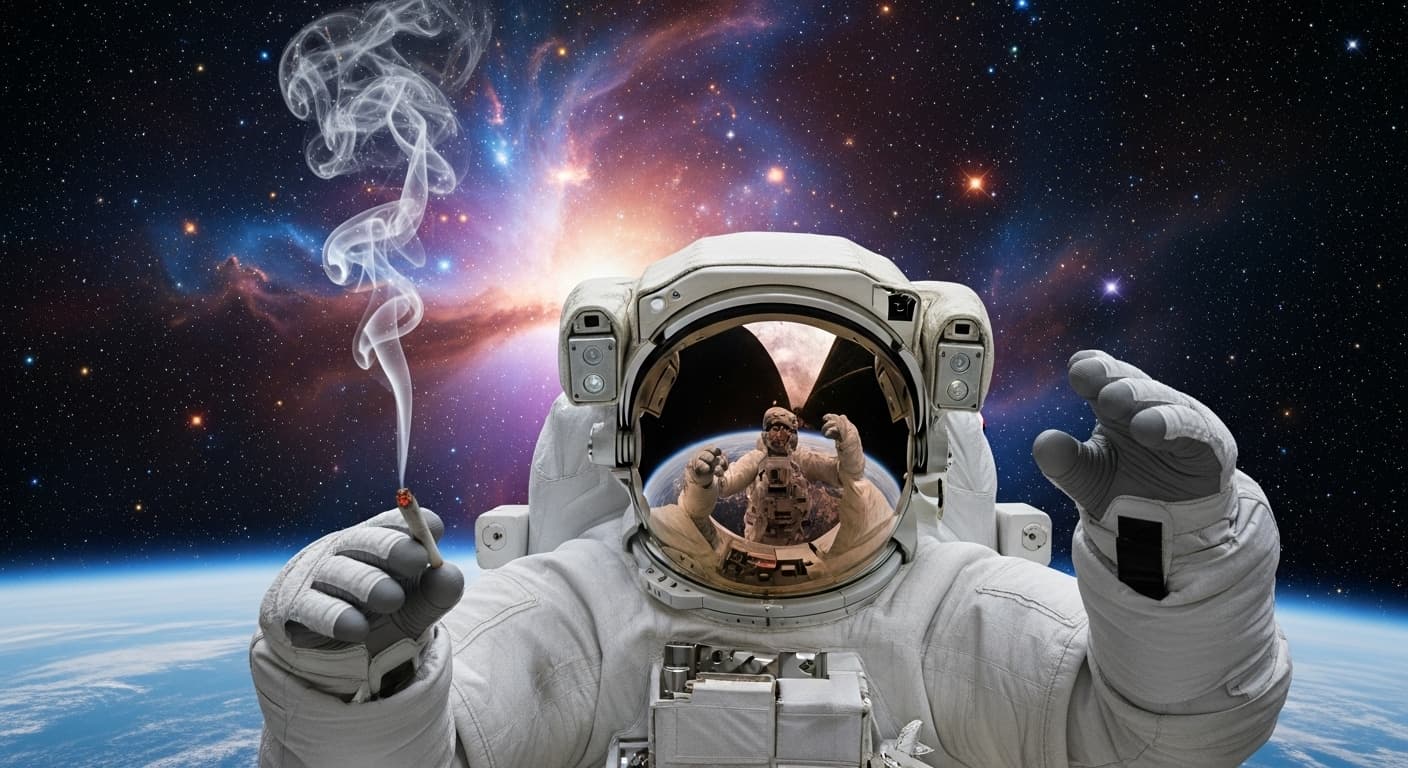 AI generated: an astronaut smoking cannabis, floating in space
