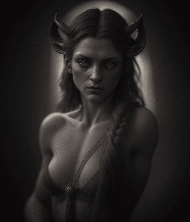 AI generated: a beautiful satyr woman showing shoulder intricate details, HDR, beautifully shot, hyperrealistic, s...