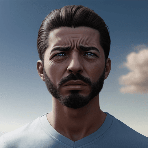 AI generated: Hyper realistic hombre peleando y llorando mirando hacia el cielo en primer plano y sin un diente