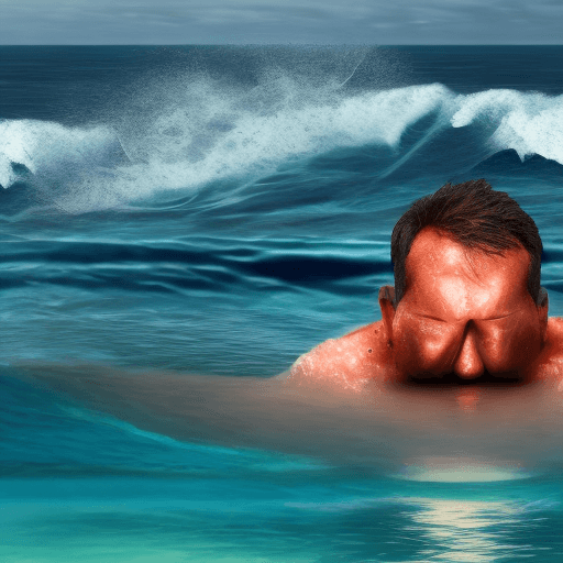 AI generated: Man melting into the ocean, 4k