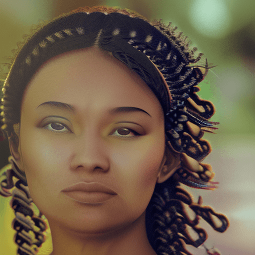 AI generated: A close-up portrait of a young Indonesian woman with contemplative brown eyes and a side braid. Her ...