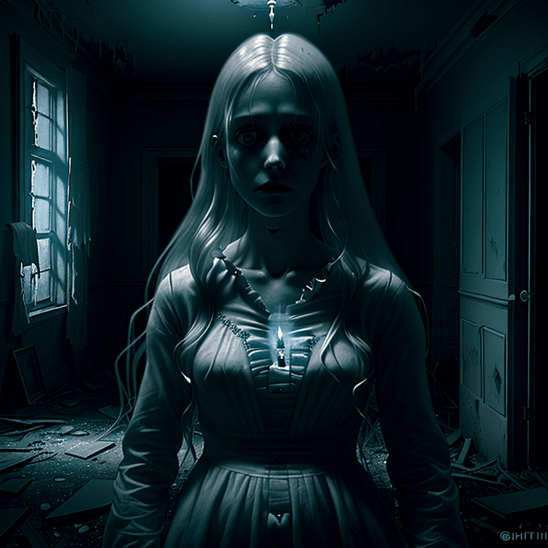 AI generated: an ultra realistic ethereal portrait of a paranormal ghost spirit investigator, long messy hair, emp...