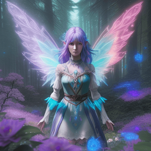 AI generated: Magical Forest scenery, chronomancer(a female), a time-manipulating mage,clean skin, particles of li...