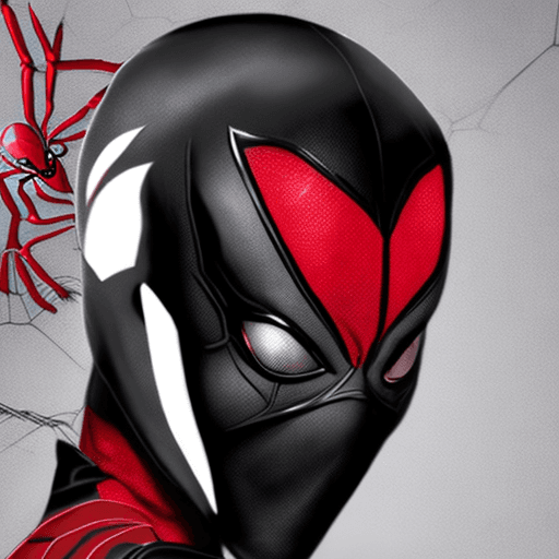 AI generated: spider-girl, black short hair, black suit with big red spider logo, black mask covering the whole fa...