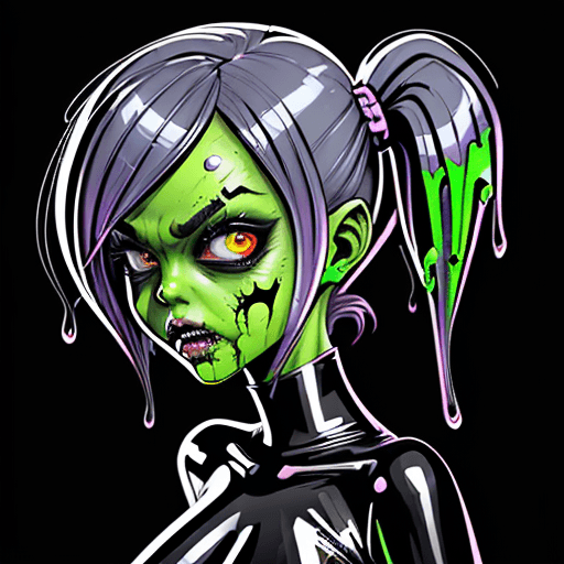 AI generated: comic book realism style of, Beautiful, Cute adorable zombie portrait , Bright, Sharp quality , liqu...