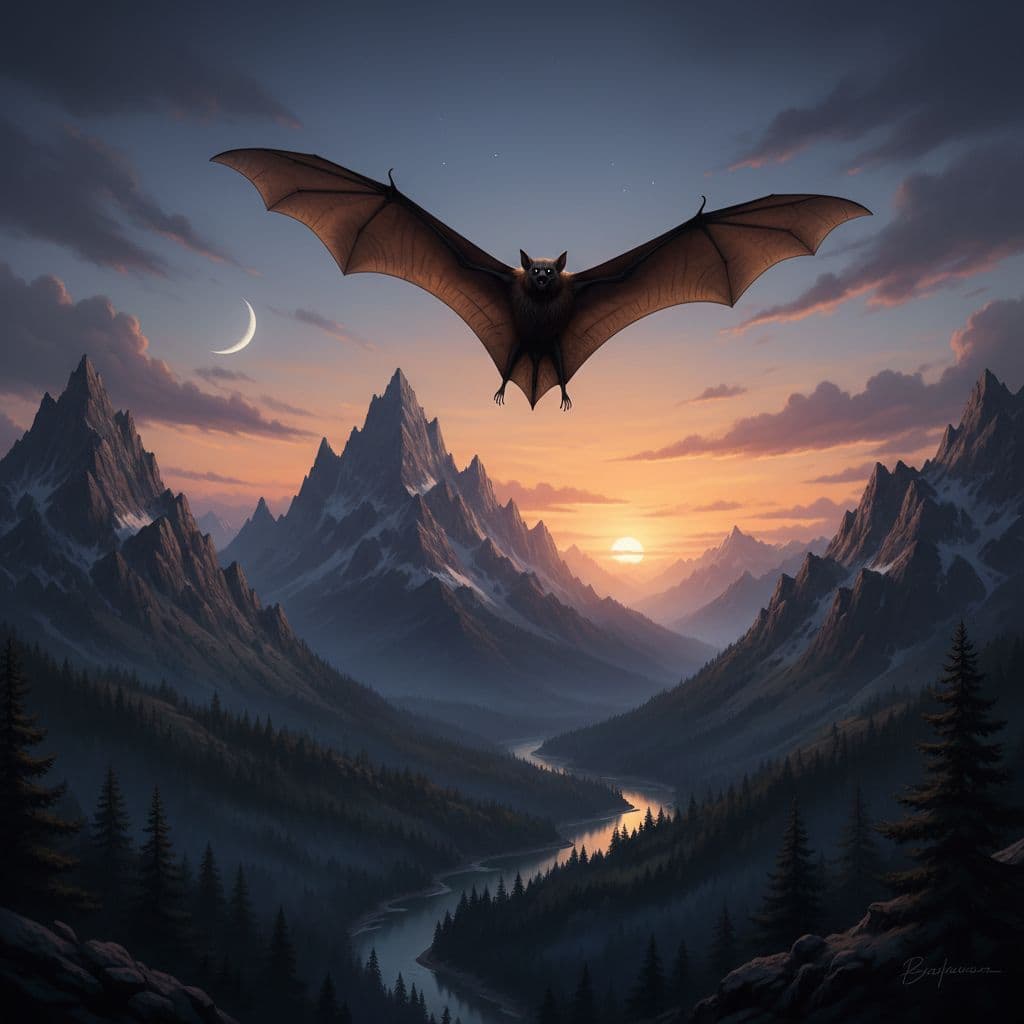 AI generated: Bat over mountain
