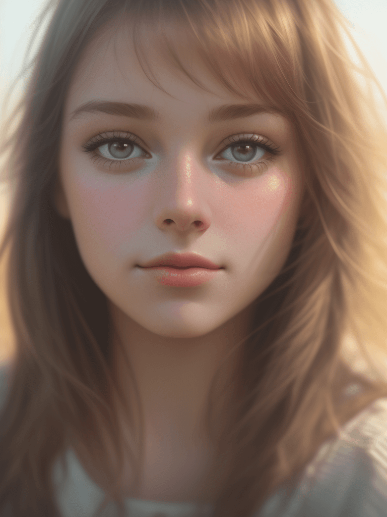 AI generated: Close-up photo of a girl with a pretty face, morning fresh, film grain, light streak, digital colors...