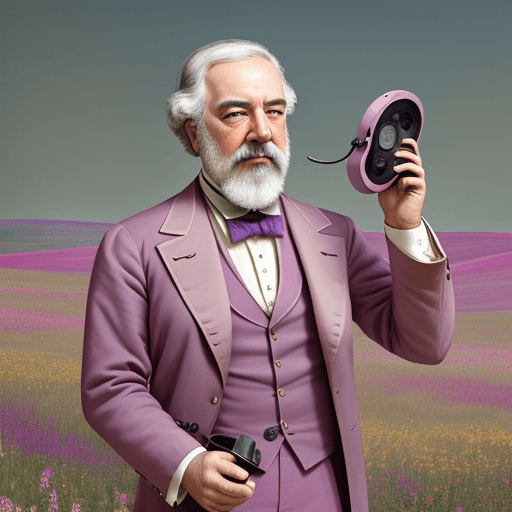 AI generated: A picture of Alexander Graham Bell holding a classic telephone , high details, elegant appearance, d...