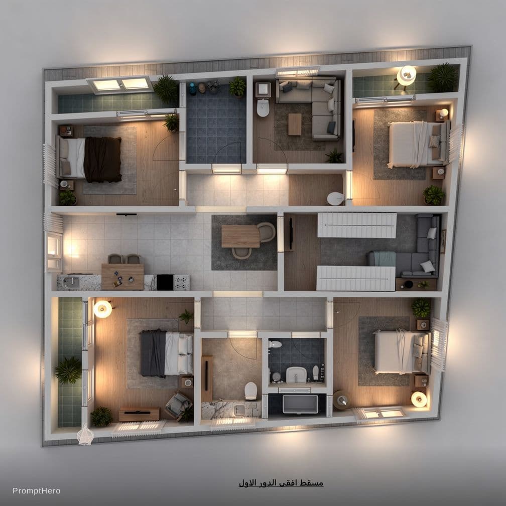 AI generated: Recreate the 3D architectural visualization strictly preserving the original floor plan's wall divis...