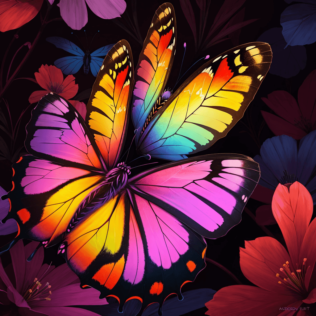 AI generated: A powerful shot closeup shot of a beautiful butterfly with vibrant and otherworldly colors, masterpi...