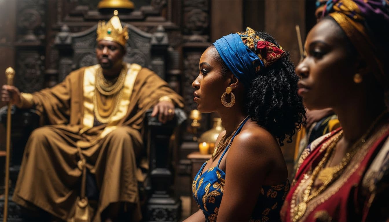 AI generated: Create an ultra-cinematic front-view camera shot capturing the profiles of the two regal West Africa...
