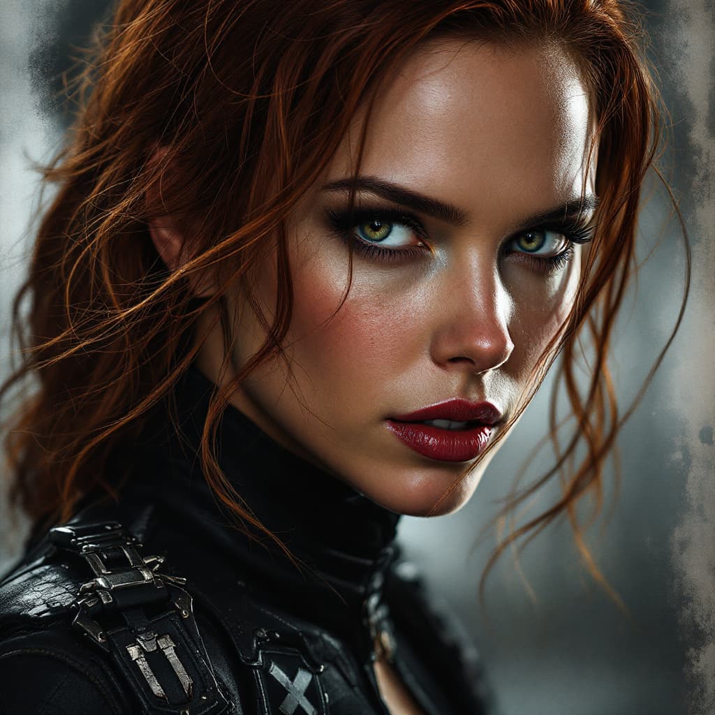 AI generated: portrait of Scarlett Johansson as black widow, hyperrealistic, 8k