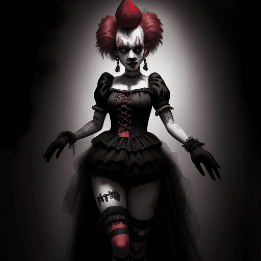 AI generated: Painting offemale punk clown costume by robin, full body, in the style of dark and dramatic chiarosc...