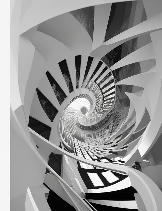 AI generated: graphic t-shirt vector, infinite spiral mirror stair  case in zero gravity,  mirrored in holographic...