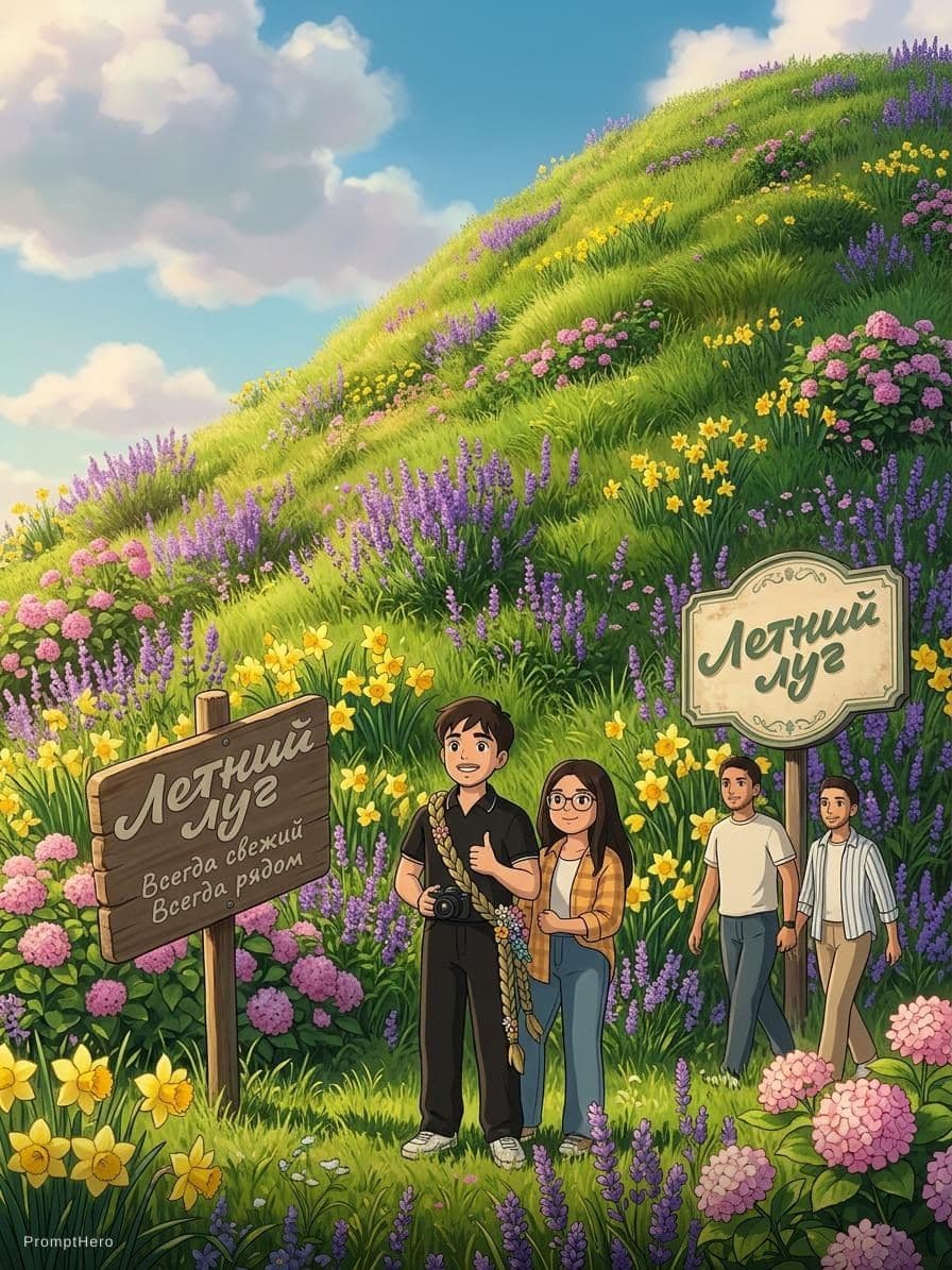AI generated: a highly detailed matte painting of a young boy and girl at the bottom of a huge hill by studio ghib...