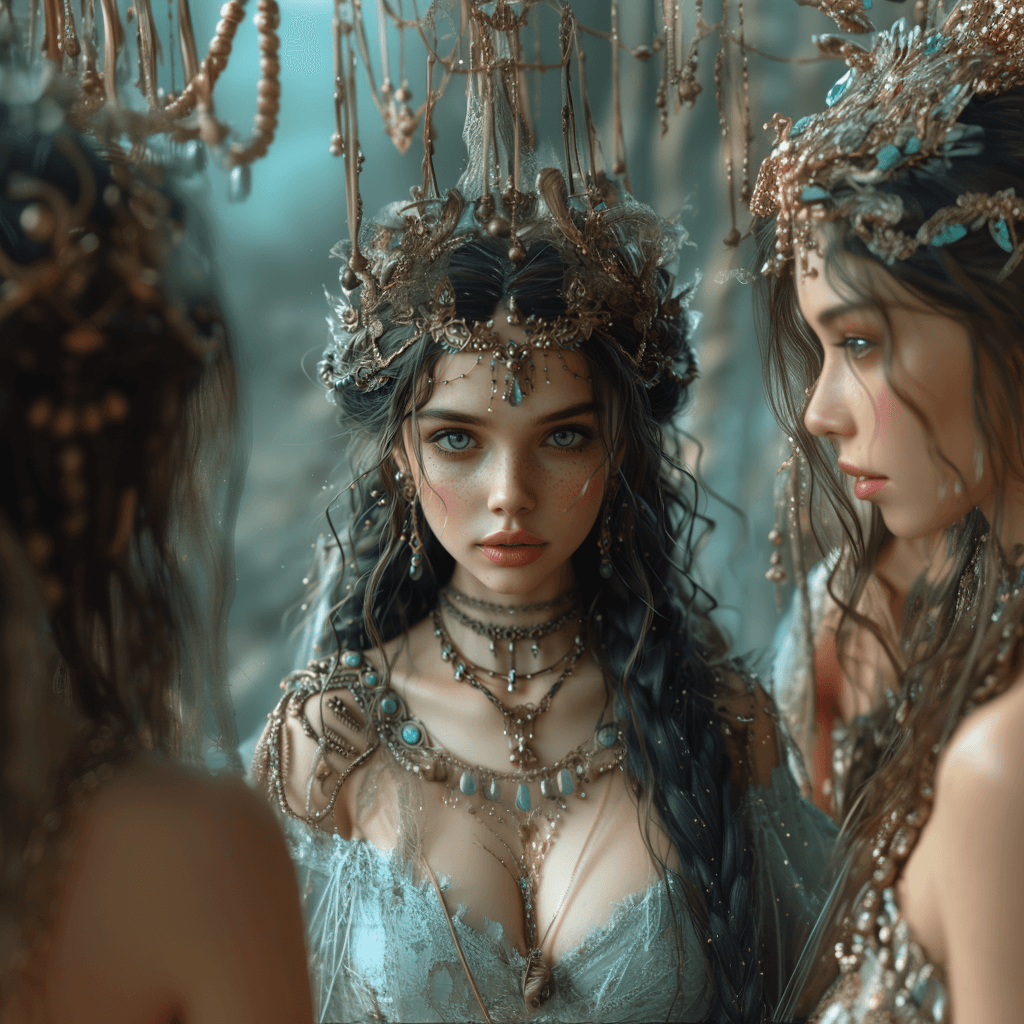 AI generated: beautiful water goddess-looking in human form, with Beautiful black coloured long hair, her piercing...