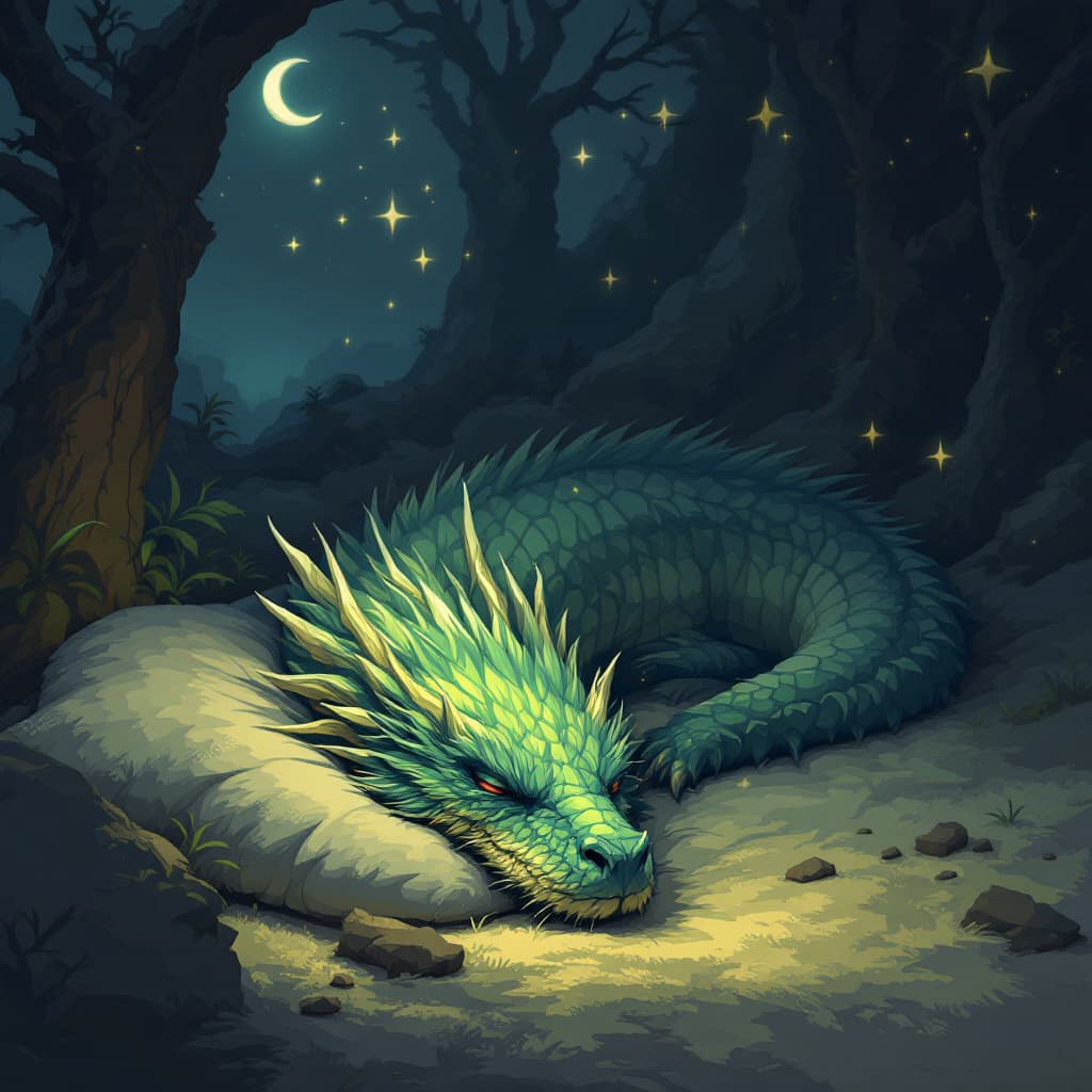 AI generated: a dragon sleepin