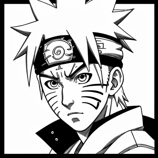 AI generated: face Naruto Uzumaki, illustration line art, anime, manga, pencil sketch, pencil drawing, inking, bla...