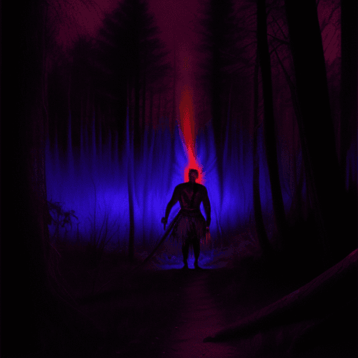 AI generated: Native American Evil spirit out in the woods, in the style of night photography, intense color satur...