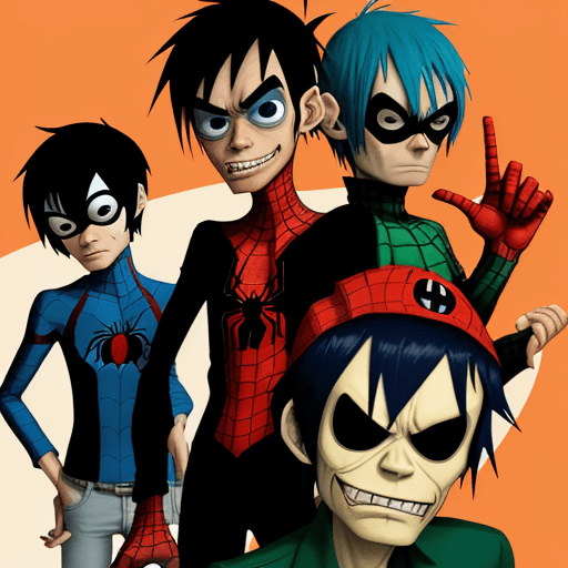 AI generated: 2-D from Gorillaz as Spider-man
Murdoc from Gorillaz as Batman
Noodle from Gorillaz as Iron man
Russ...